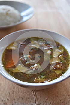 Sop daging sapi is Indonesian traditional food, spicy beef soup