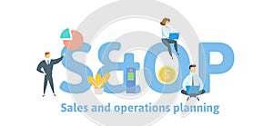 SOP, Sales and operations planning. Concept with keywords, letters and icons. Flat vector illustration. Isolated on