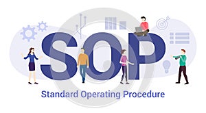 Sop standard operating procedure concept with big word or text and team people with modern flat style - vector