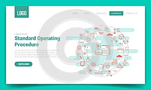 Sop standard operating procedure concept with circle icon for website template or landing page homepage