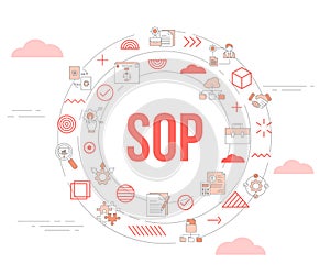 Sop standard operating procedure concept with icon set template banner and circle round shape