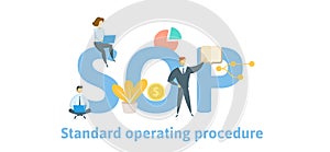 SOP, Standard Operating Procedure. Concept with keywords, letters and icons. Flat vector illustration. Isolated on white