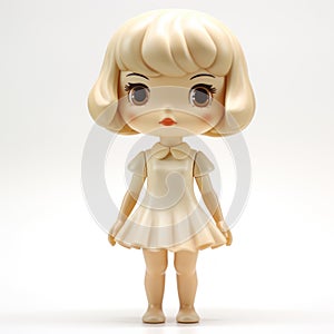 Sophia Stylistic Manga Doll In Beige Dress On White Background