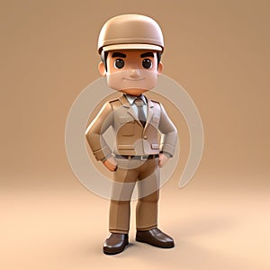 Sophisticated 3d Cartoon Character Worker In Uniform