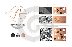 Sophisticated brand identity. Letter A line logo. Business card template included.