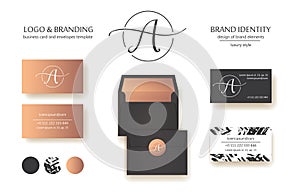 Sophisticated brand identity. Letter A line logo. Business card template included.