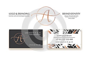 Sophisticated brand identity. Letter A line logo. Business card template included.