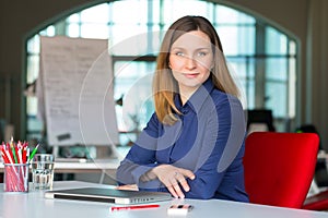 Sophisticated Business Lady in modern Digital Office Interior