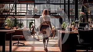 A sophisticated businesswoman moves gracefully through the office, Generative AI