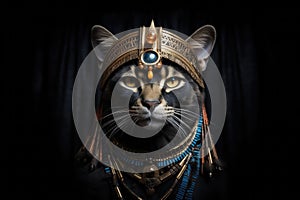 Sophisticated Cat Looking Regal In An Egyptian Pharaohs Headdress