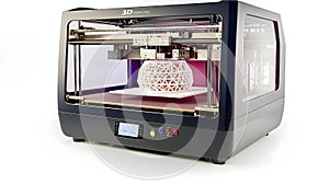 Advanced 3 d printer creating intricate object in a modern manufacturing setting