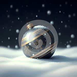 AI Dark Gray Christmas Ornament with Gold Details, Covered in Snow photo