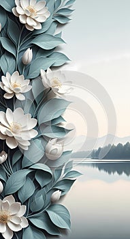 A sophisticated design of artistic floral, with a peaceful waterspace