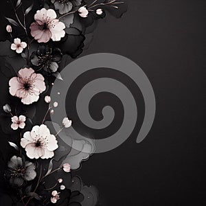 Elegant Minimalist Design with Sakura Flowers on Dark Background: Alcohol Ink Art photo