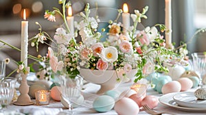 Sophisticated Easter Table Centerpiece with Florals and Candles