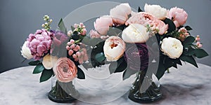 Sophisticated floral arrangement using a mix of different blooms. Panorama