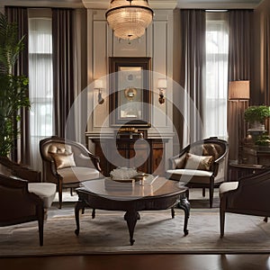A sophisticated formal sitting area with antique furniture and classic decor1