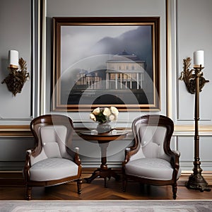 A sophisticated formal sitting area with antique furniture and classic decor2