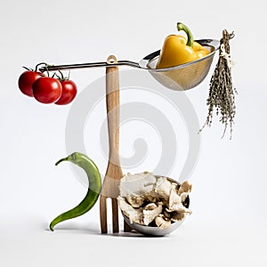 Sophisticated gastronomy with food ingredients and cuisine utensils