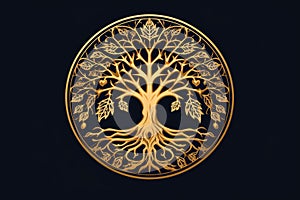 Sophisticated Golden tree logo. Generate Ai