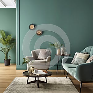 Sophisticated Green-Themed Living Room with Modern Minimalist Charm photo
