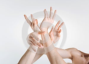 Sophisticated gymnasts hands expressing grace in the studio