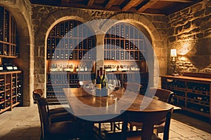 Sophisticated heritage wine cellar ambiance in historic place