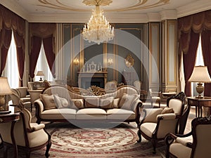 Sophisticated living room in classic 19th century style.