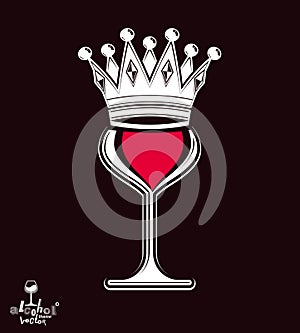 Sophisticated luxury wineglass with king crown, graphic artistic