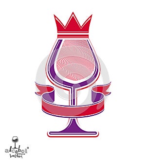 Sophisticated luxury wineglass with king crown, graphic artistic
