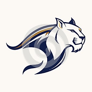 A sophisticated minimalist logo featuring a tigers head in white and blue colors, Elegant Minimalist Cougar Logo, Sophisticated