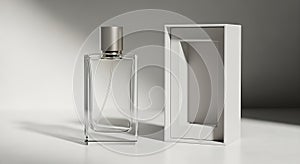 Elegant Perfume Bottle and Box Mockup on Gray Background