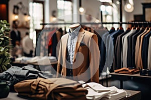 Sophisticated Stylish clothes at menswear store. Generate Ai photo