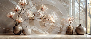 Taupe magnolias and marble luxury. photo