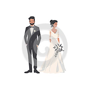 Sophisticated Wedding Illustration of Bride and Groom. Vector illustration design