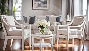 Sophisticated White Wooden Chairs Accentuating the Impeccable Living Room Interior Decor