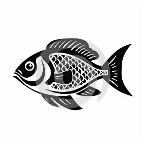 Sophisticated Woodblock Fish Icon On White Background