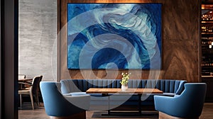 Sophisticated Woodblock Ocean Wave Artwork In Belgian Saison Room