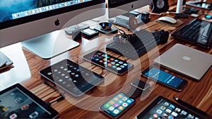 Modern Workspace Setup with iMac, Macbooks, iPhones, iPads, and Apple Watch photo