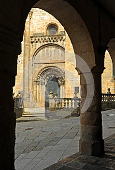 Soportales de la Plaza do Trigo y Catedral de San Martin en la ciudad de Ourense Orense, Galicia, EspaÃÂ±a photo