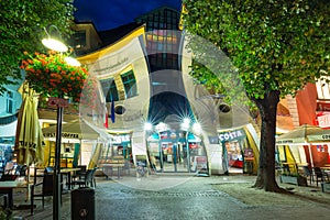 The Crooked house at the Heroes of Monte Cassino street in Sopot, Poland.