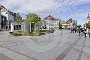 Sopot's Friends Square with Spa House and Sopot Lighthouse at the Baltic sea, Sopot, Poland