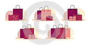 Sopping bags and loyalty programs. Set of flat icons. Vector file.