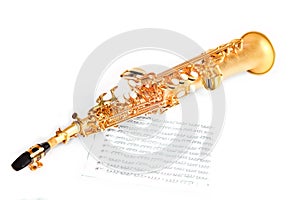 Soprano saxophone on white background