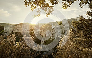 Sorano medieval town on a rock in Tuscany, Italy