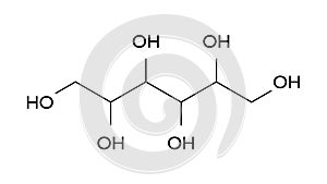 sorbitol molecule, structural chemical formula, ball-and-stick model, isolated image sweetener e420