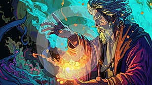 A sorcerer casting a spell with arcane power