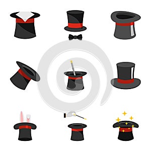 Sorcerer icons set, flat style