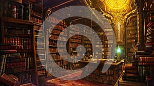 Sorcerers Library in a Pocket Dimension. Generative Ai photo