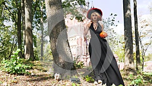 Sorceress witch halloween conjures pumpkin costume  magic